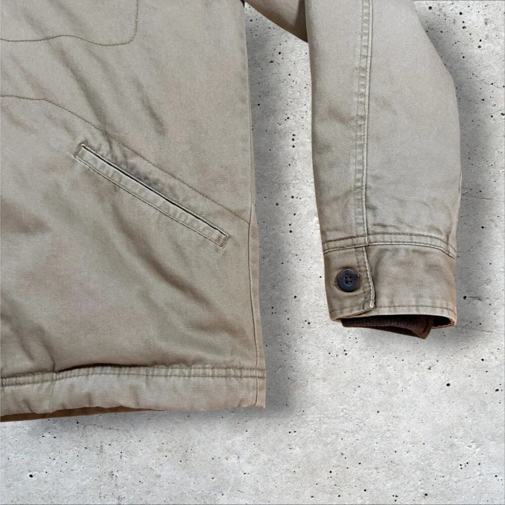 Billabong Hooded Canvas Work Jacket Tan Mens Size S Corduroy Collar Pullover